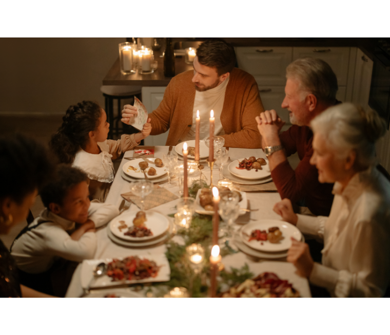 Family at dining table