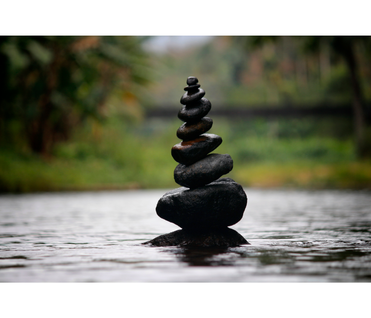 Eight black stones stacked up