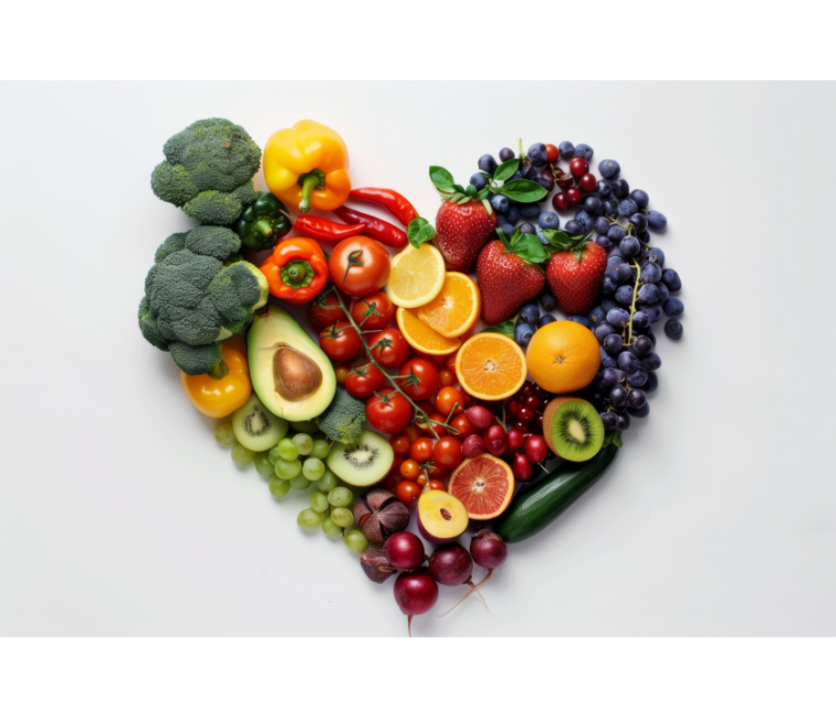 fruit and vegetables in the shape of a heart
