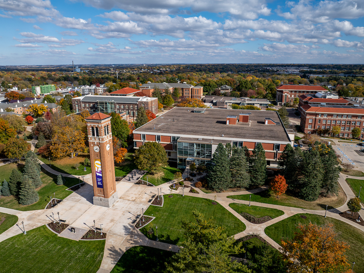 Aerial campus image of UNI.