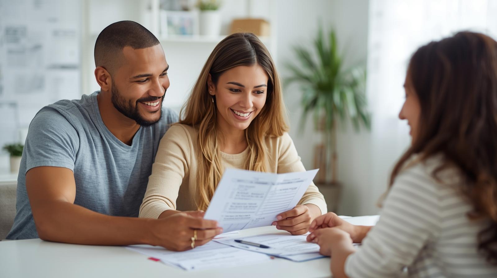A couple looking at paperwork.